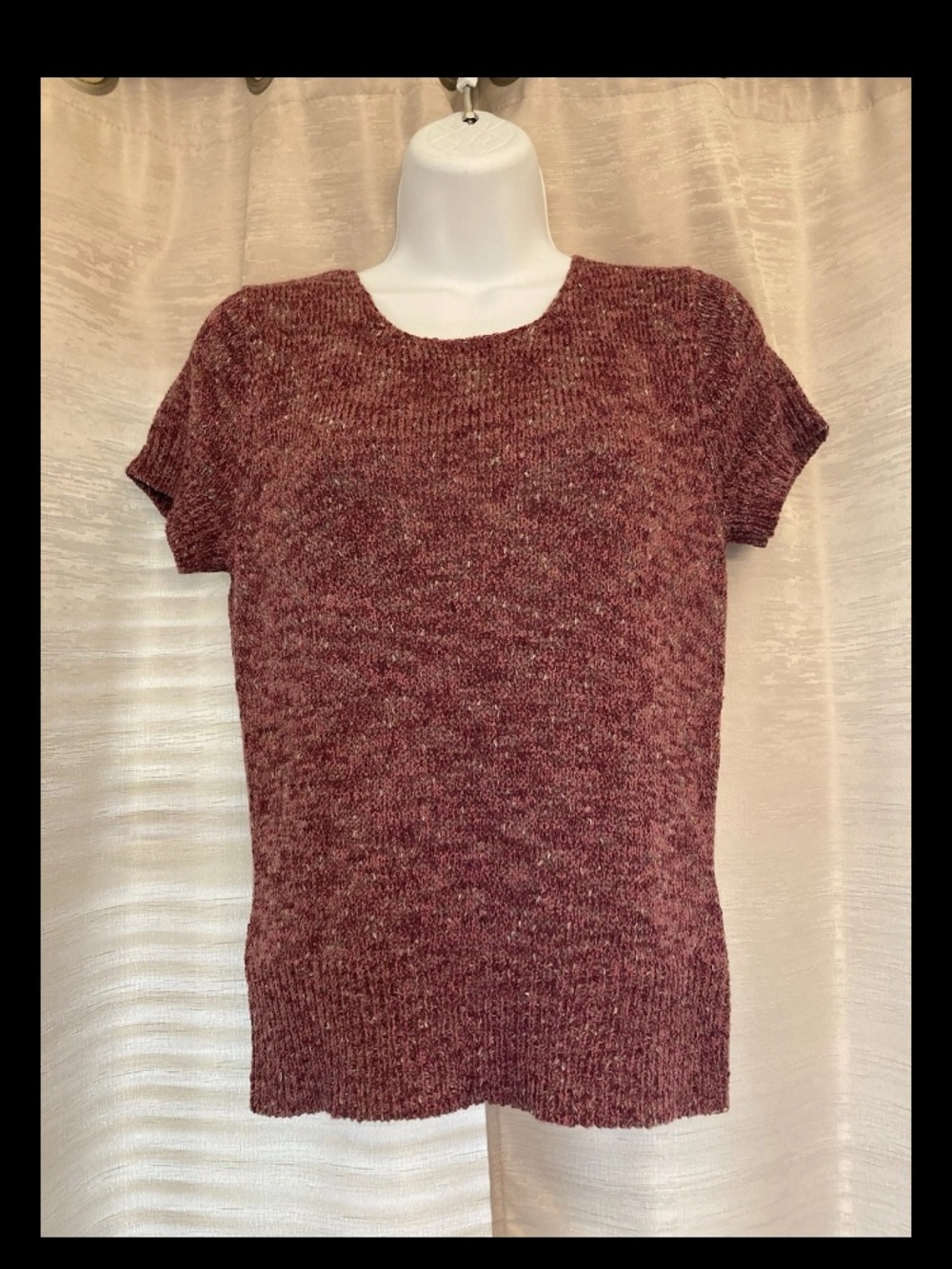 Norton McNaughton Short -Sleeve Marled Knit Sweater - Burgundy Small